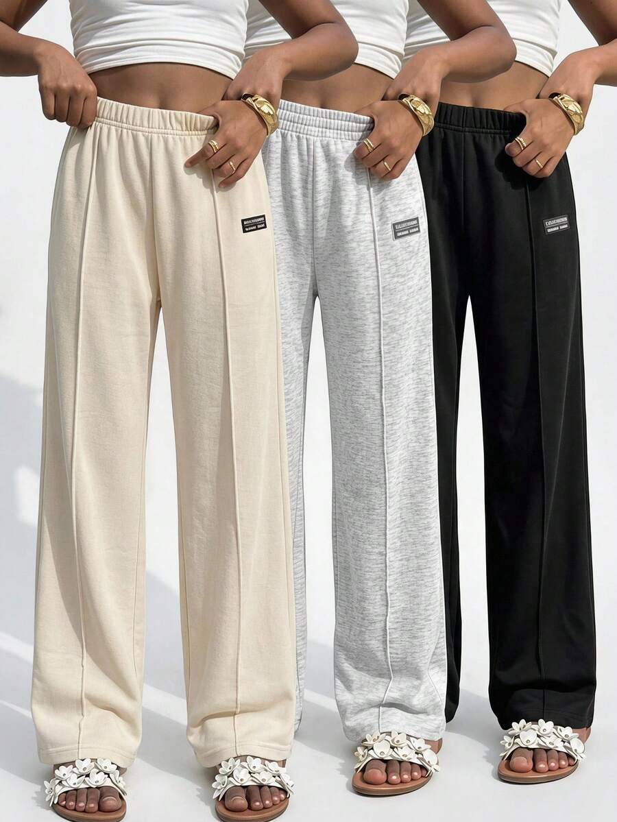 Tween Girls Wide Leg Straight Casual All-Match Versatile Loose Knit Pants, 3-Pack, Fall, Minimalist, Back To School, Outfit - Multicolor - View 1