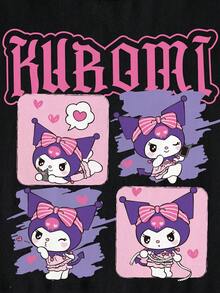 HELLO KITTY AND FRIENDS | SHEIN 青少年女孩夏季休閒卡通印花T恤 - 黑色 - 查看 7