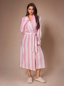 Lazeform Women's Soft Flannel Mid-Length Robe With Tie Waist, Loungewear - Multicolor - View 7