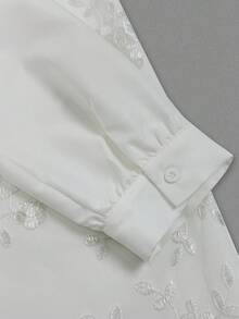 Yunfilé Gaun Kasual Musim Panas Wanita Model Jacquard Leher V - Putih - View 10
