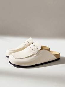 Solecia Sepatu Loafer Mules Off-White, Sol Tebal, Sepatu Mules Tipis untuk Perjalanan ke Tempat Kerja - Putih pucat - View 8