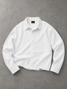 SUMWON Club Cropped Button-Front Shirt With Spread Collar Script Back Print Long Sleeve Summer Casual Overshirt - White - View 4