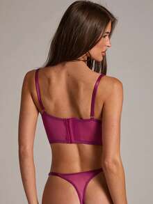 SHEIN BAE 2件套女士白色浪漫长款文胸内衣套装 - 紫色 - 查看 2