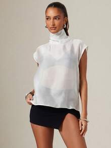 Hauture Women's Solid Color Stand Collar Casual Versatile Daily Travel Shirt - White - View 1