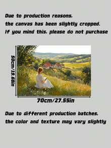 1pc Vintage Canvas Wall Art – Girl Reading In Peaceful Field, Floral Landscape Painting For Living Room Bedroom Dining Room, Unframed - multicolor - View 6