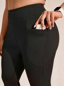 Dewbera Dewbera Women's Plus Size Solid Color Pocket Athletic Flare Leggings Gym Sports Black Summer - Black - View 6