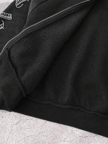 SHEIN 青少年女孩文字印花拉鍊連帽衛衣，秋冬長袖上衣，畢業穿搭，開學穿搭 - 灰色 - 查看 9