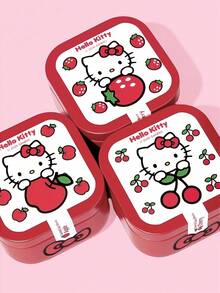 HELLO KITTY AND FRIENDS | SHEIN 3件組錫罐香氛蠟燭，蘋果/草莓/櫻桃，果香甜味 - 草莓+蘋果+櫻桃 - 查看 3