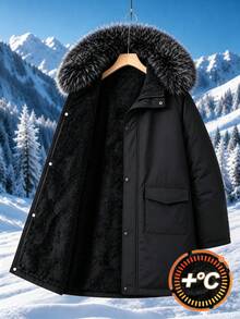 Teen Boys British Style Mid-Length Parka Jacket With Faux Fur Collar - Black - View 4