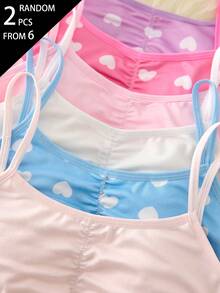 2pcs Random Assorted Colors Sweet Heart Minimalist Basic Mori Style Camisole Tank Top With Padded Chest And Ruched Design, Comfortable Soft For Girls - Multicolor - View 4
