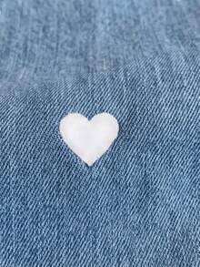 SHEIN MOD 女款愛心刺繡牛仔上衣 - 淺色水洗藍 - 查看 3