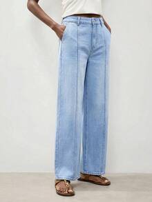 Maija Women's Casual Washed Straight Leg Jeans, Commuter, Summer, Party Daytime Everyday Holiday Student, Date, Versatile, Back-To-School, Light Blue - Blue - View 8