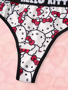 HELLO KITTY AND FRIENDS | SHEIN 1件装女士红色可爱卡通猫咪印花性感丁字裤，柔软舒适，可爱甜美 - 紅白色 - 查看 5