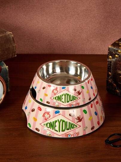 HARRY POTTER X PETSIN 1 pieza X PETSIN Plato de comida para mascotas de doble capa moderno, acero inoxidable & melamina elegante, diseño antideslizante y fácil de limpiar. Excelente para el hogar, alimentación diaria, un regalo mágico para cumpleaños o aniversario