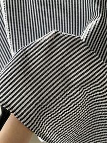 Comfortcana Kemeja Crop Bergaris Kasual Musim Panas Ukuran Besar - Hitam - View 6