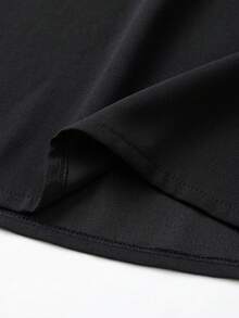 LUMIGAL Women's V-Neck Mesh Patchwork Casual Daily Wear Top - Black - View 3