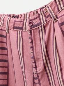 Nöista Balloon-Leg Denim Pants In Dusty Pink With Burgundy Stripes And High Waist. Fashionable Design For Casual Styling, Streetwear And Fall - Pink - View 9