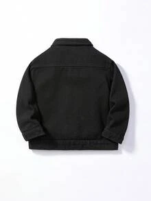 SHEIN Coolqubz 小男孩休閒寬鬆時尚百搭牛仔外套 - 黑色 - 查看 2