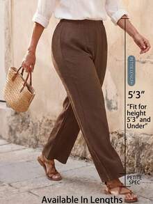 SHEIN PETITE CURVE Plus Size Casual Solid Color Pants For Vacation And Versatile Wear - Brown - View 2