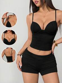Vivamere Longline Corset Bustier Tank Top With Underwire Support And Adjustable Straps - Black - View 10