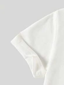 SHEIN 青少年女孩休閒短袖圓領T恤與工裝褲兩件套，可愛蝴蝶結印花設計，四季穿著，休閒時尚，百搭短袖T恤與工裝褲套裝 - 彩色 - 查看 4