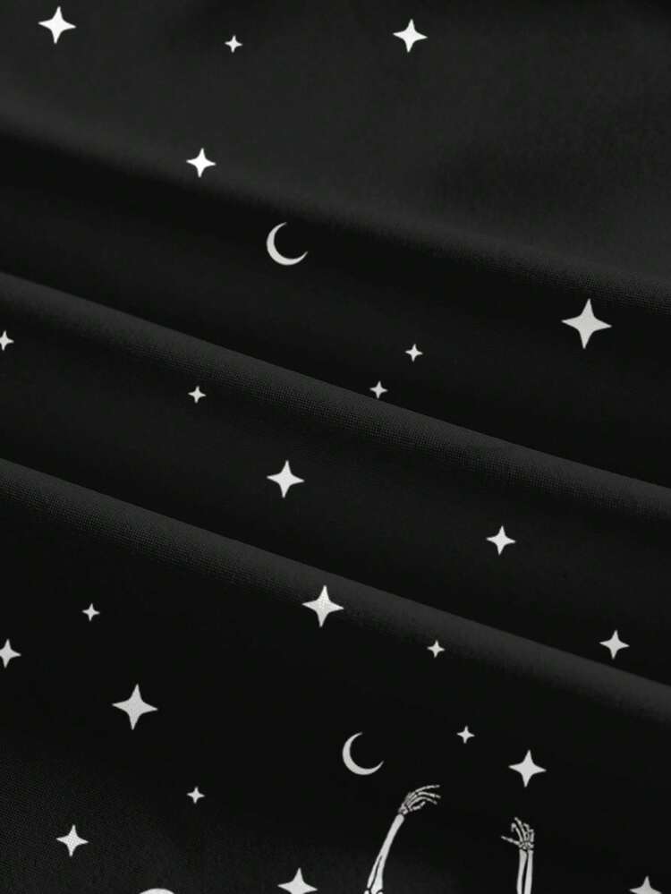 ROMWE Dark Gothic Skull Moon Sun Star Women's Long Pants - Black - View 4