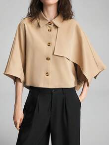 Ontre Women's Solid Color Single-Breasted Deconstructed Design Casual Lightweight Jacket - Khaki - View 9