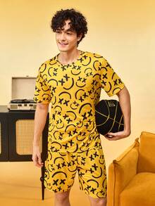 Notgurli Men's Cartoon Print Short Sleeve & Shorts Pajama Set - Multicolor - View 7