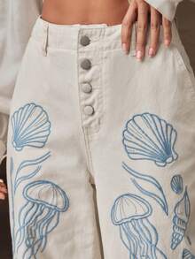 Anewsta Women's Exquisite Luxurious Heavy Embroidery Rope White Long Pants For Summer Vacation Promotion - Beige - View 5