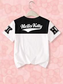 HELLO KITTY AND FRIENDS | SHEIN 少女圆领短袖可爱卡通印花休闲T恤 - 白色 - 查看 2