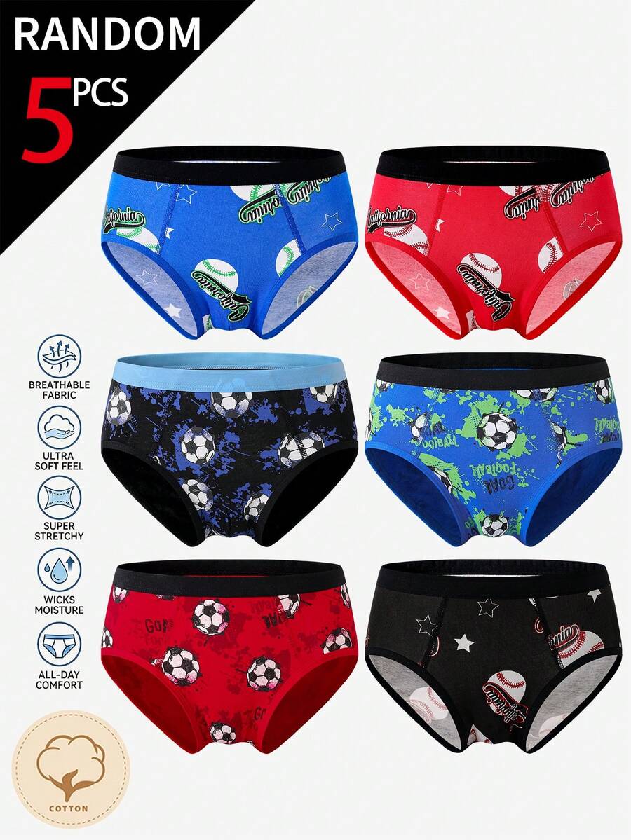 [5 Random Assorted] Boys Toddler All-Season Minimalist Fashion Traceable Cotton Football Baseball Multi-Color Multi-Graphic Print Comfortable Fashion Random 5-Pack Triangle - Multicolor - View 1