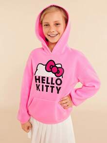 HELLO KITTY AND FRIENDS | SHEIN Tween Girl Cute Loose Fit Pink Sweatshirt With Cartoon Bow Print For Fall And Winter - Pink - View 3