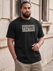 EASEVO 2pcs/Set Men Plus Size Casual Short Sleeve T-Shirt And Drawstring Pants Set Summer Outfit, Vacation, Father's Day Gifts, Football - Black - View 3