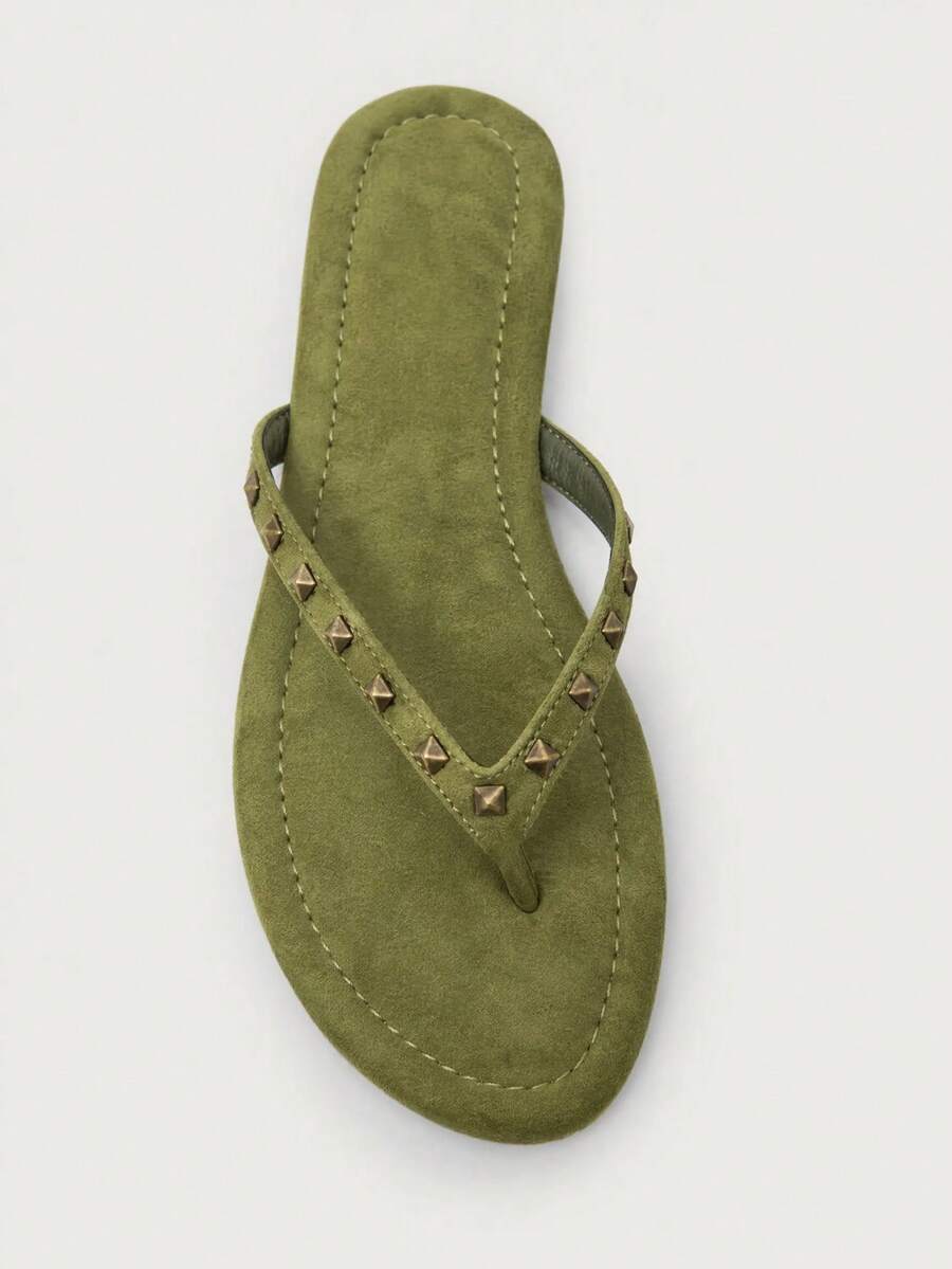 Nöista Riveted Flip-Flops, Inlaid With Retro Gold Pyramid Decoration, Bold And Avant-Garde In Shape, Suitable For Holiday Style, Spring Street Wear Or Relaxe - Grass green S - View 1