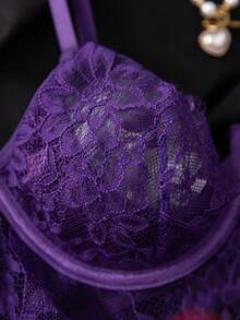 SHEIN 2件組蕾絲鋼圈透視性感睡裙 - 紫色 - 查看 4
