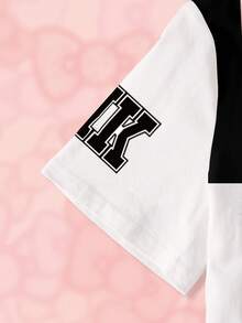 HELLO KITTY AND FRIENDS | SHEIN 少女圆领短袖可爱卡通印花休闲T恤 - 白色 - 查看 6