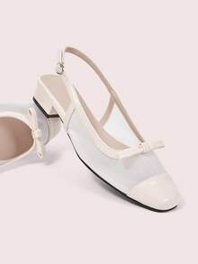 CUCCOO DOLLMOD Women's Exquisite Square Toe Beige Simple Commuter Workplace Wear Low Heel Thick Heel Shoes Exposed Heel Shoes - 網/白 - 查看 2