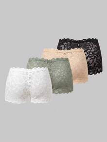 SHEIN MOD 4sets Floral Lace Bra & Boyshorts Lingerie Set - Multicolor - View 11