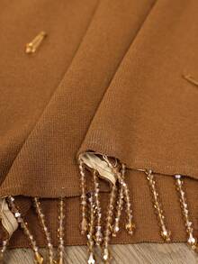 Anewsta Heavy Handcrafted Beaded Tassel Top And Skirt Knit Two Pieces Set Dinner Tea Party Shades Of Brown Summer Elegant - Brown - View 9