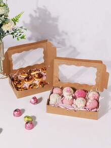 20 Kotak Hadiah Kue, Kotak Snack Roti Cokelat, Kotak Hadiah Premium untuk Mengemas Makanan Penutup, Donat, Pai, Permen, Kue, Muffin, dan Makaron - Coklat - View 6