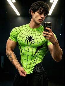 Gym Rark 男士蜘蛛印花短袖修身運動T恤 - 黑色 - 查看 1