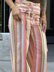 SAYEHFBABY Women's Striped Tie-Up Patchwork Long Pants,Cargo Pants - Orange - View 6