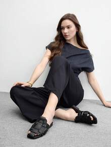 CUCCOO BIZCHIC 女款黑色編織鞋面粗跟低跟涼鞋，適合通勤辦公穿著 - 黑色 - 查看 5