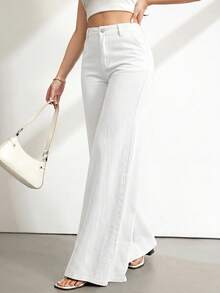 SHEIN Tall Women's Casual Versatile Solid Color Wide Leg Jeans - White - View 5