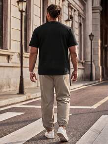 EASEVO 2pcs/Set Men Plus Size Casual Short Sleeve T-Shirt And Drawstring Pants Set Summer Outfit, Vacation, Father's Day Gifts, Football - Black - View 2