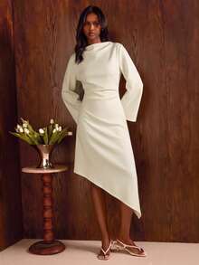 COSMINA Women's Casual Elegant Asymmetric Dress Wedding Dinner Bar Party Party Night Dinner Cream White Autumn Gothic Women's Clothes - Apricot - View 5