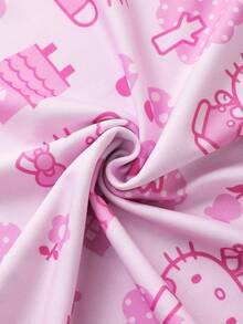 HELLO KITTY AND FRIENDS | SHEIN Young Girl Cartoon Cat Print Contrast Color Sweet Sleep Dress - Pink - View 7