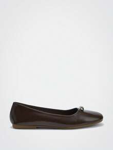 Maija Dark Brown Square Toe Metal Buckle Flat Shoes, Commuting, Dating, Light Business And Other Occasions - dark brown - View 4