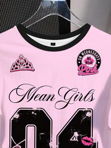 Mean Girls | SHEIN Women's Digital Print Short Sleeve T-Shirt School Hot Pink Summer Casual Y2k - White - View 4