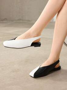 MOTF WOMEN'S NEW RETRO FASHION V-CUT SQUARE TOE FLAT SANDALS, BLACK AND WHITE VERSATILE CASUAL, LIGHT, COMFORTABLE, ELEGANT AND ADVANCED SHOES - Black and White - View 4